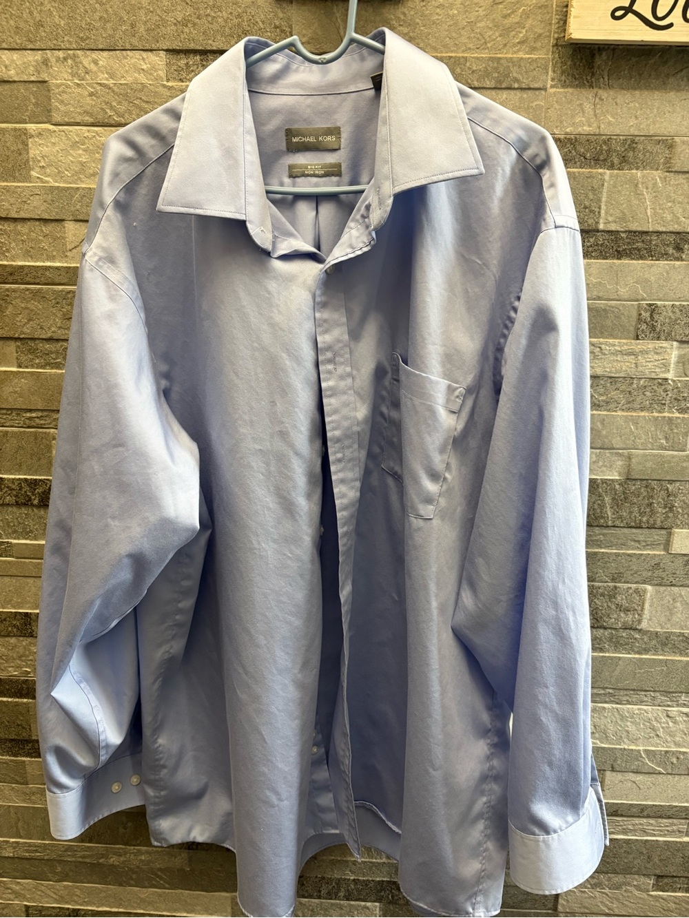 Michael Kors Men's Pale Blue Dress Shirt with Chest Pocket